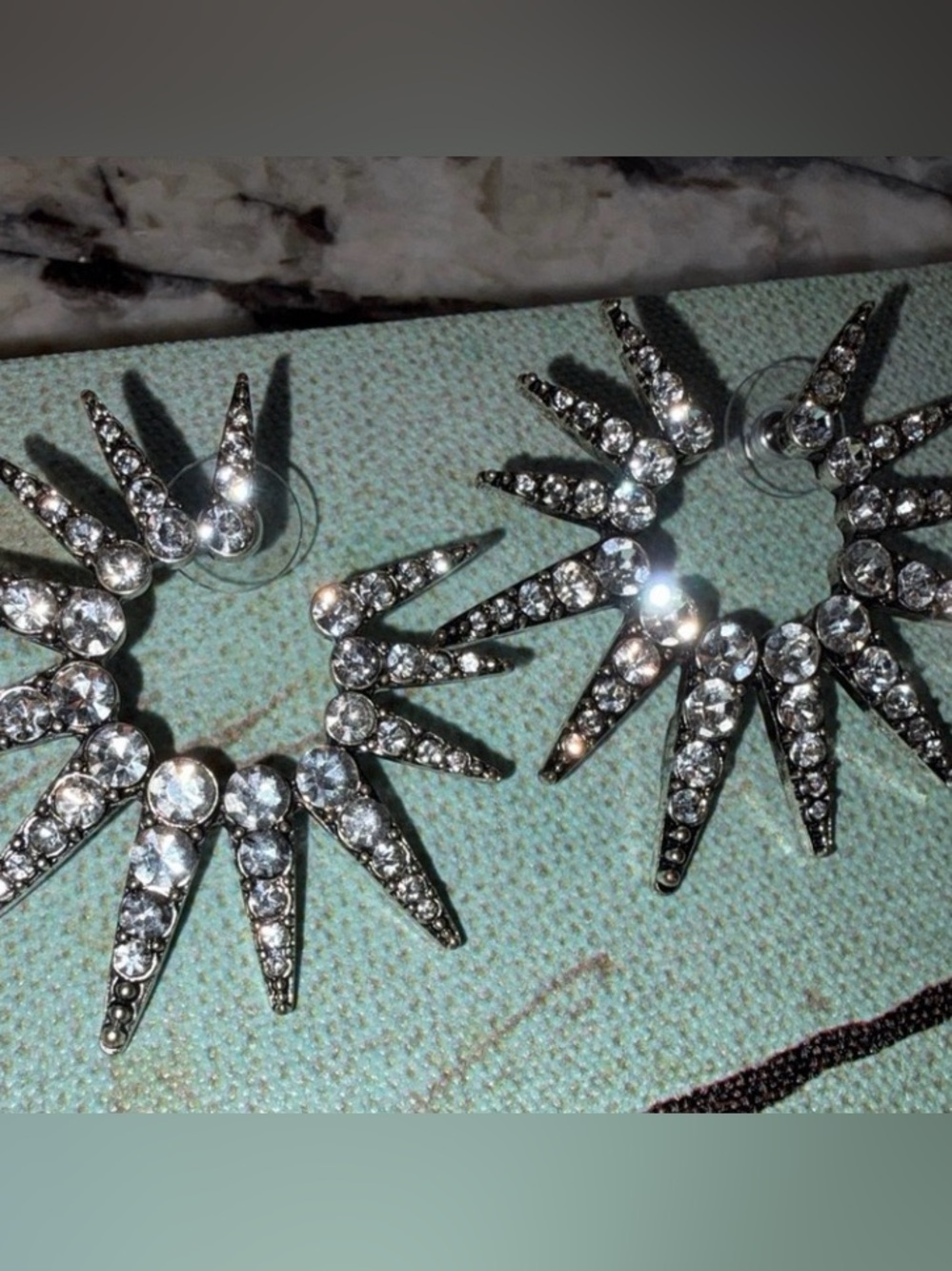 Oscar de la Renta Sea Urchin Starburst Crystal Statement Earrings Gunmetal